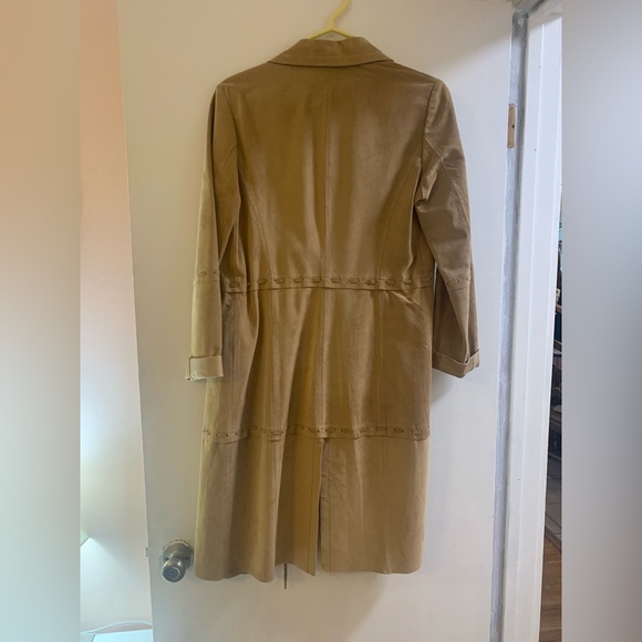1970s Vintage Tan Suede Leather Trench Coat Jacket Mod Small Medium - Picture 5 of 9